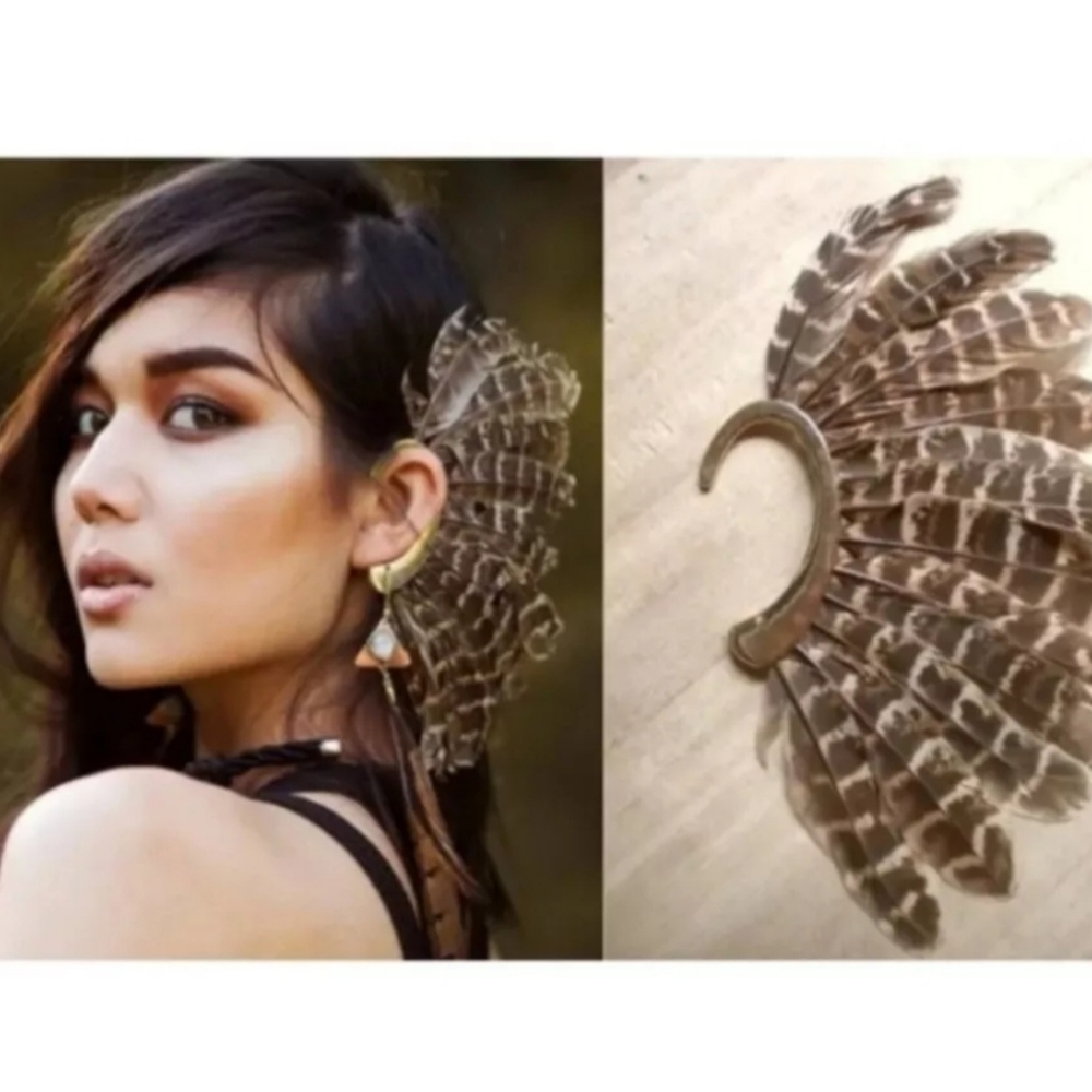 Feather Ear Cuff, Music Festival Jewelry Accessory, Burning Man, Gypsy Boho
